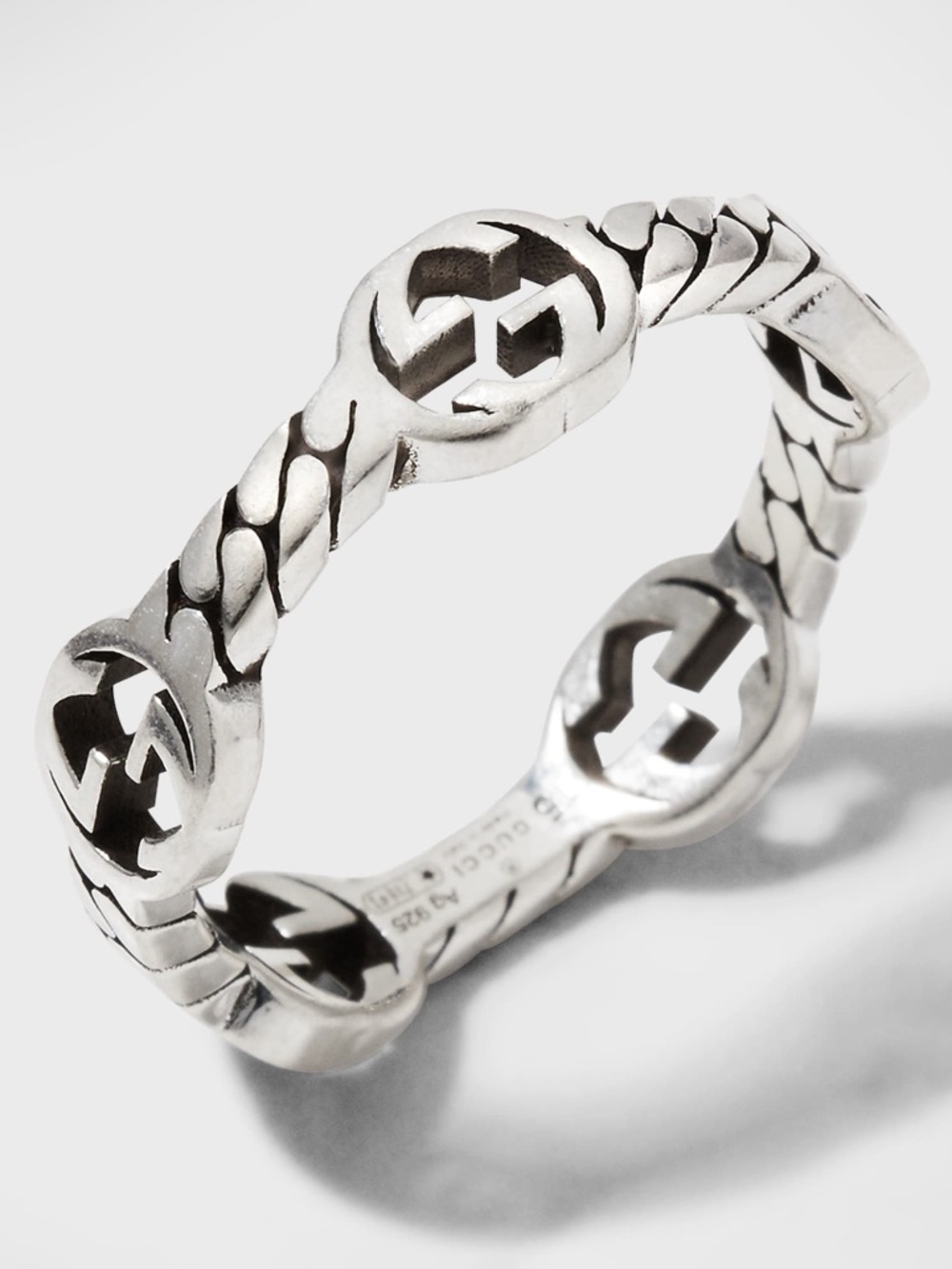 size 25 US 11 Gucci Interlocking G Band Chain Ring Sterling Silver 925